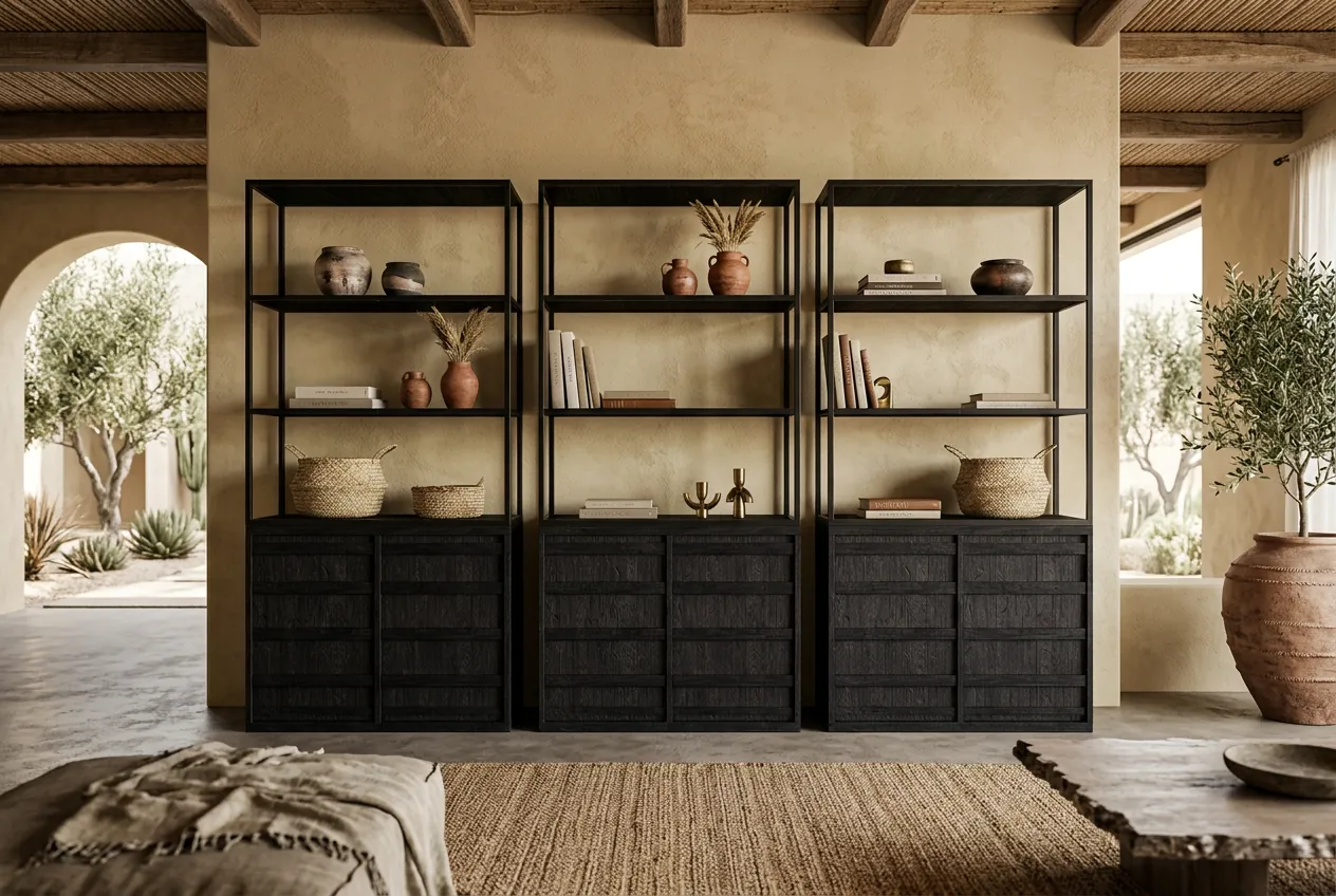 Metal and oak cabinet